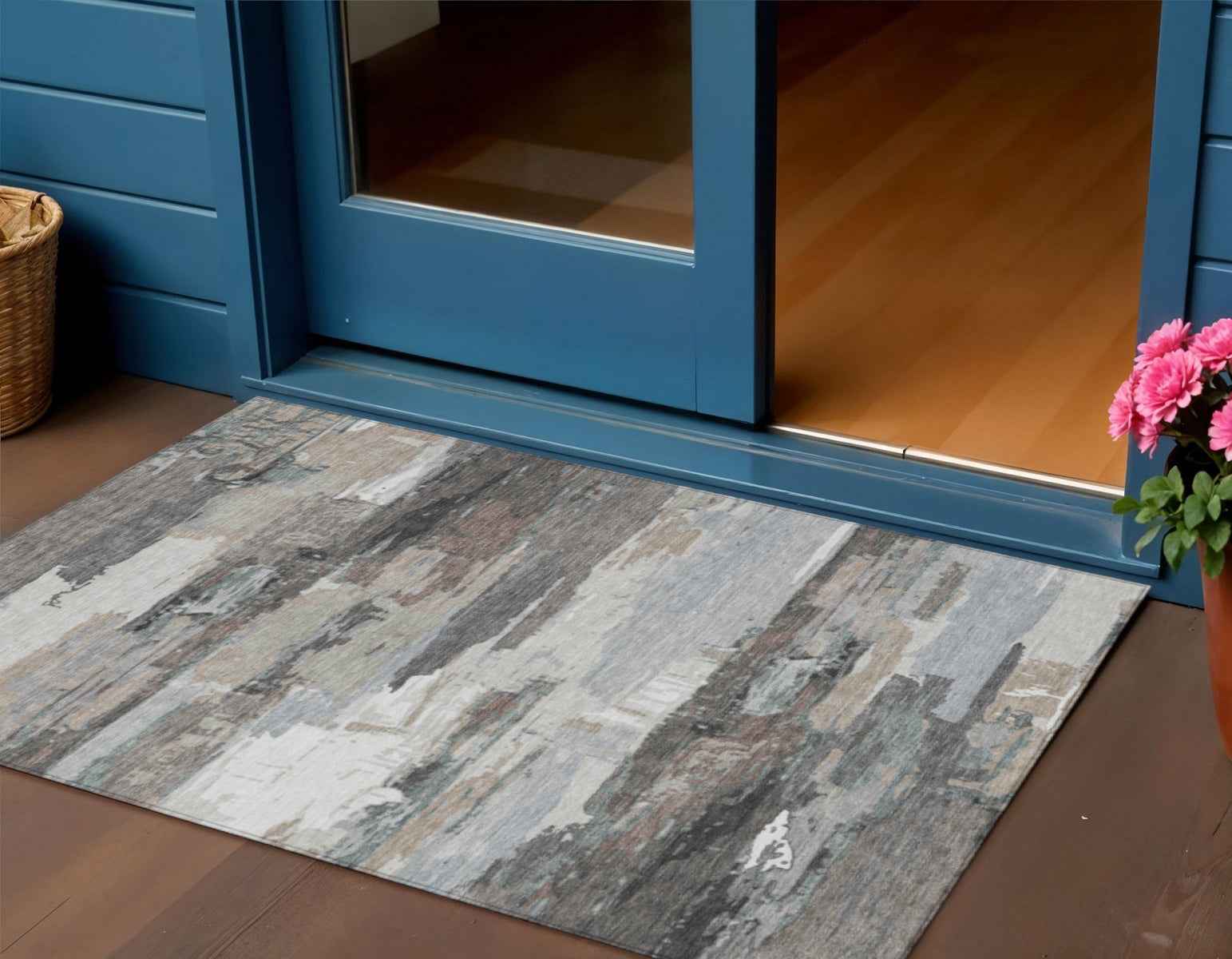 3' X 5' Taupe Gray And Silver Abstract Washable Indoor Outdoor Area Rug