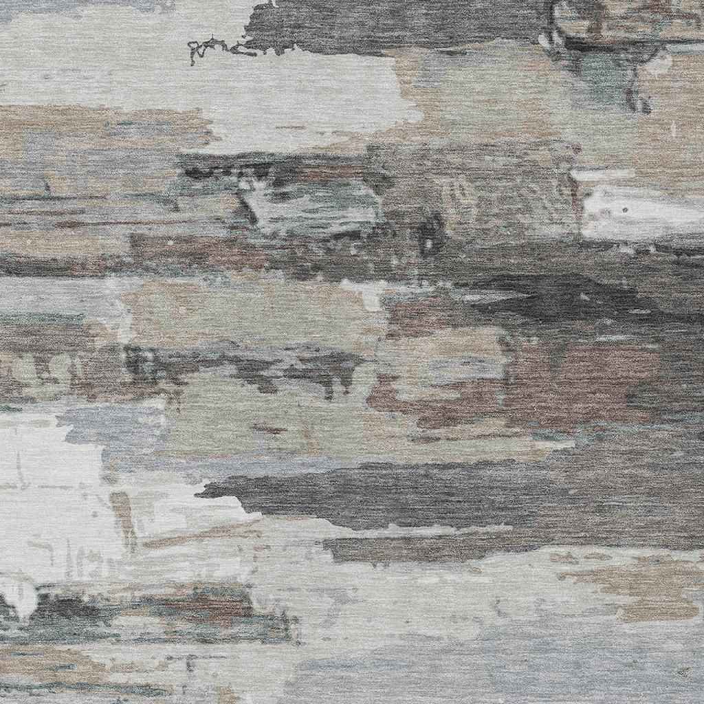 3' X 5' Taupe Gray And Silver Abstract Washable Indoor Outdoor Area Rug