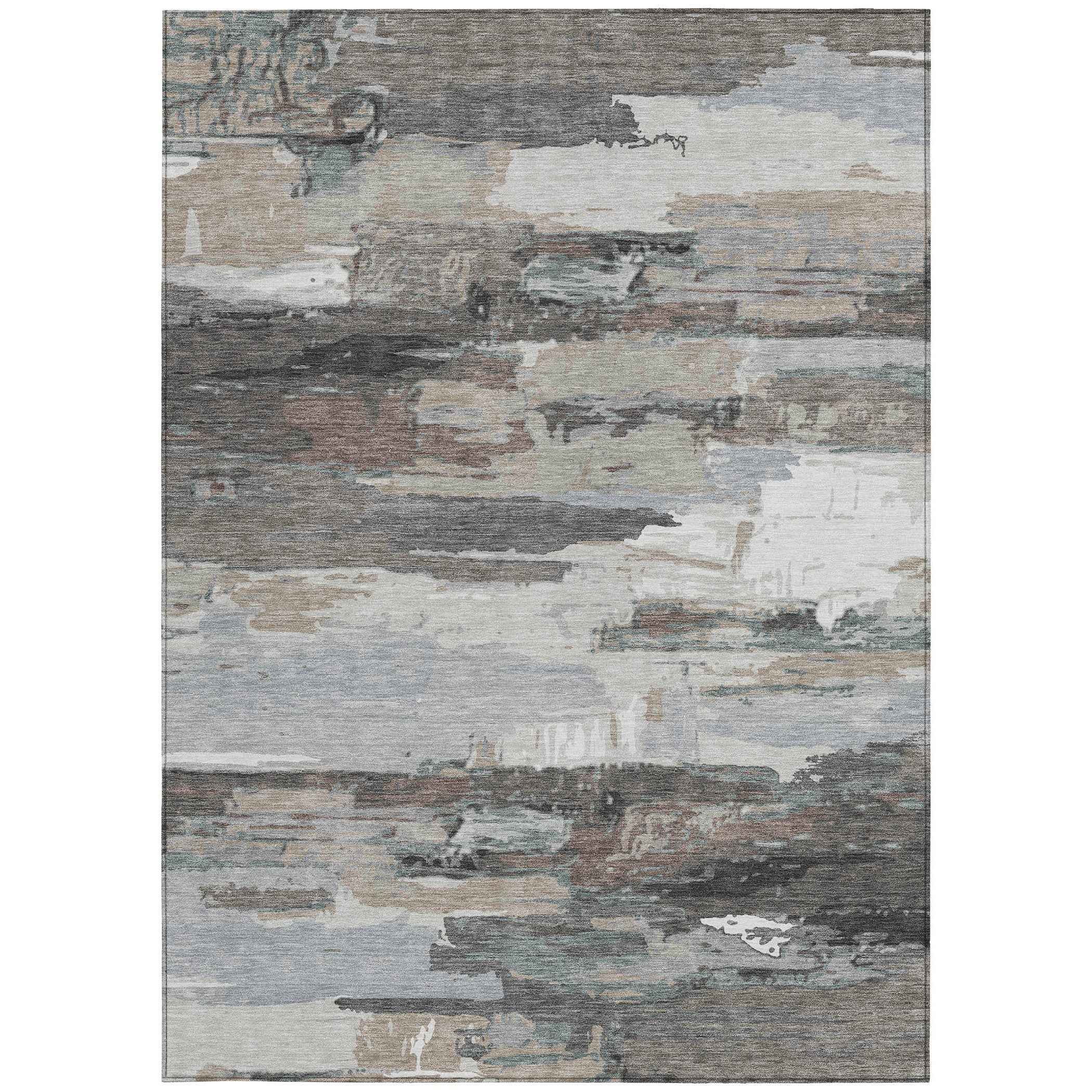 3' X 5' Taupe Gray And Silver Abstract Washable Indoor Outdoor Area Rug