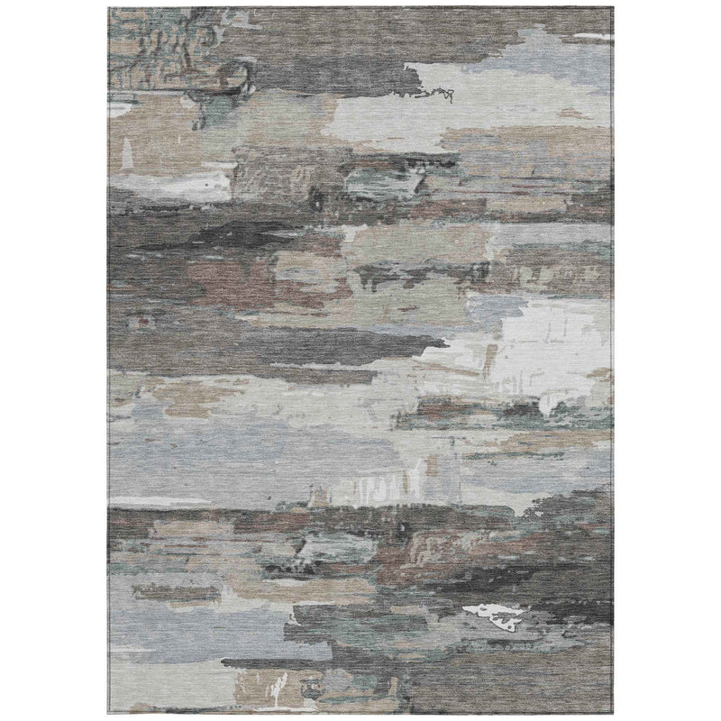 3' X 5' Taupe Gray And Silver Abstract Washable Indoor Outdoor Area Rug