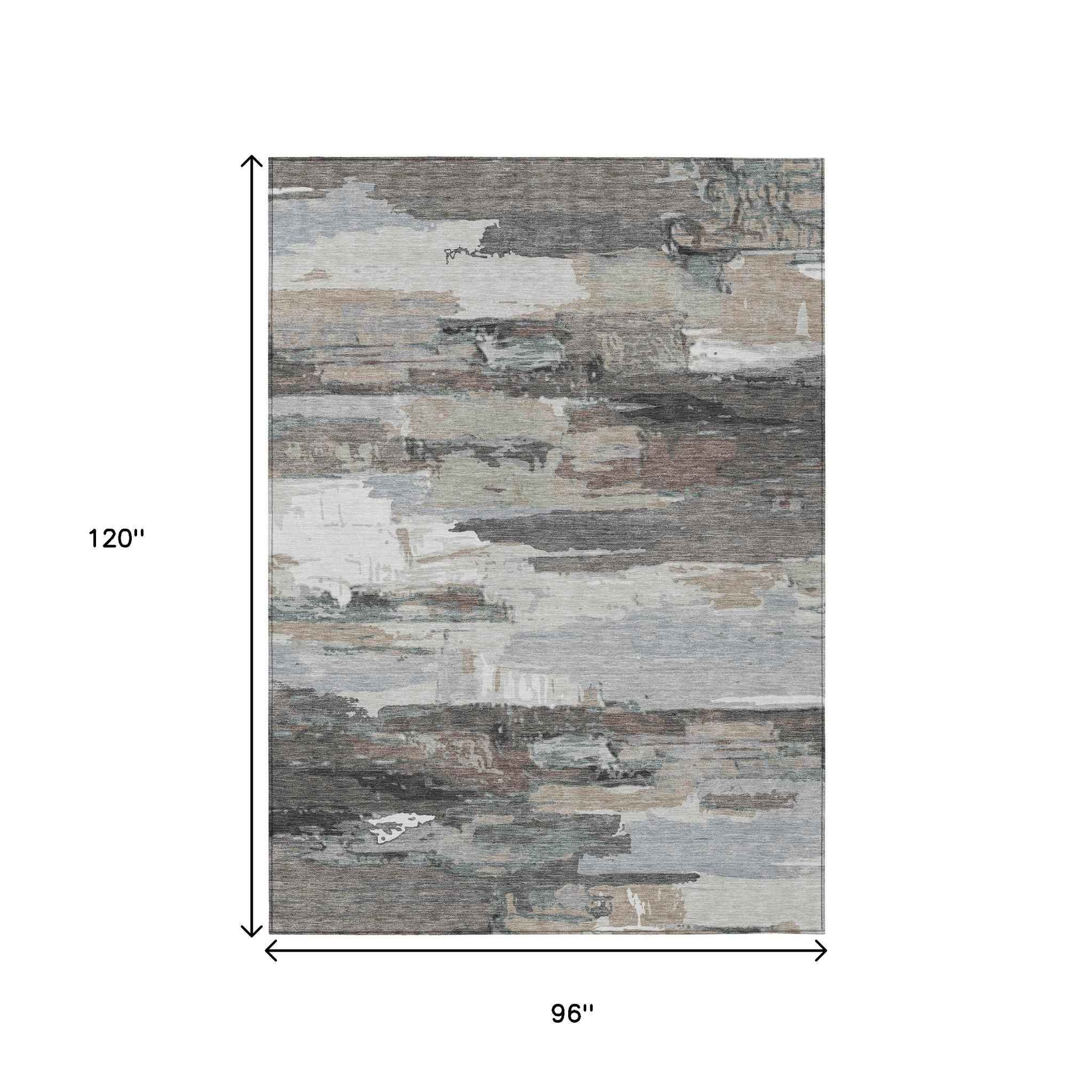 8' X 10' Taupe Gray And Silver Abstract Washable Indoor Outdoor Area Rug