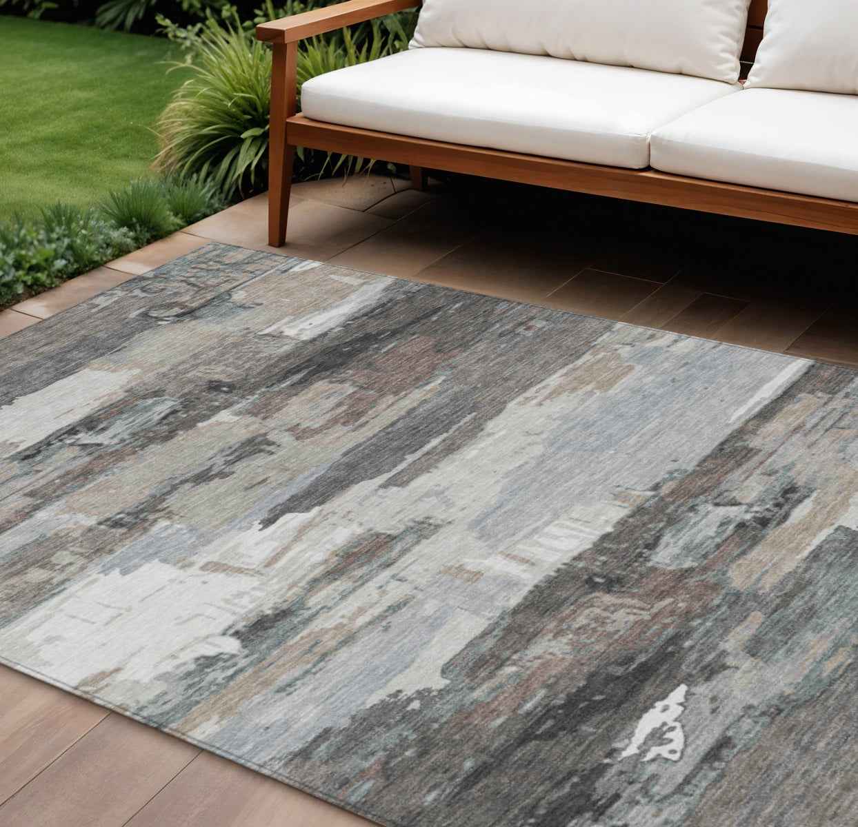 8' X 10' Taupe Gray And Silver Abstract Washable Indoor Outdoor Area Rug