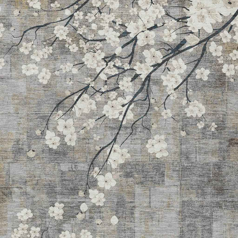 8' X 10' Gray Ivory And Silver Floral Washable Indoor Outdoor Area Rug
