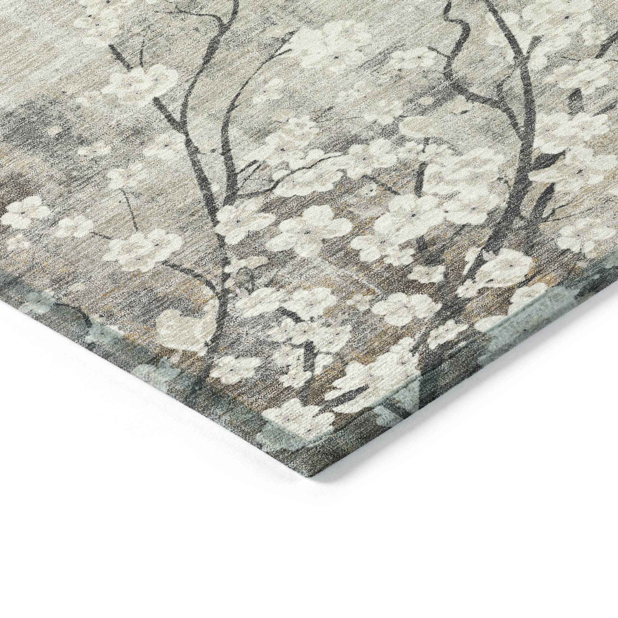 3' X 5' Beige Ivory And Gray Floral Washable Indoor Outdoor Area Rug