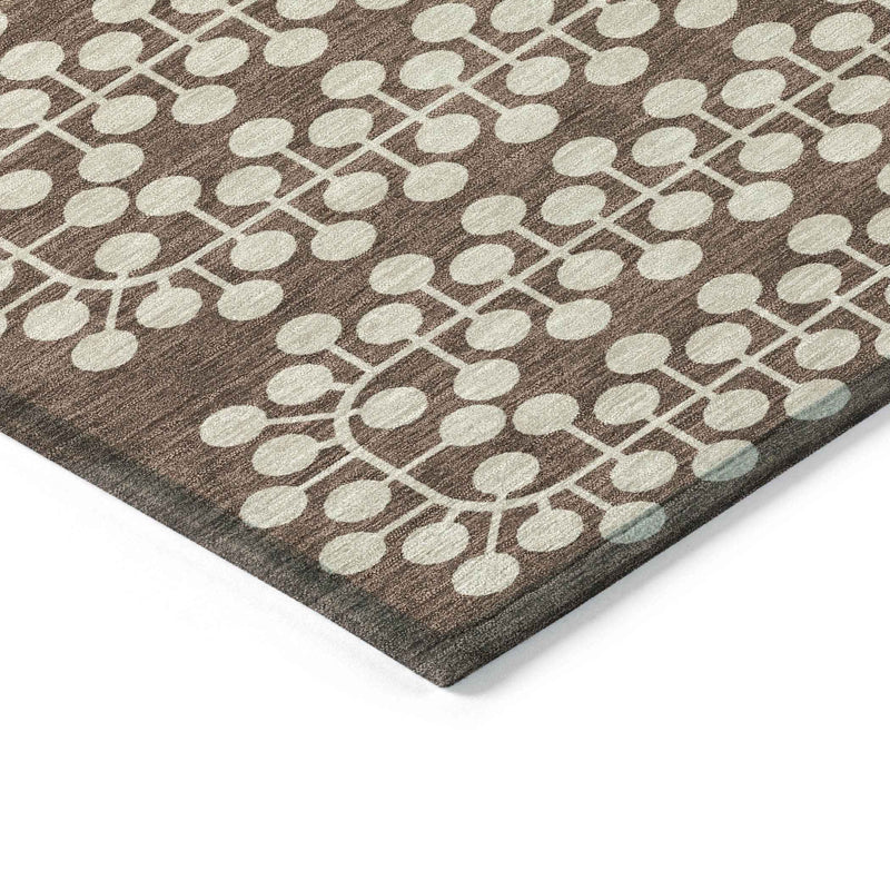 10' X 14' Brown And Ivory Geometric Washable Indoor Outdoor Area Rug