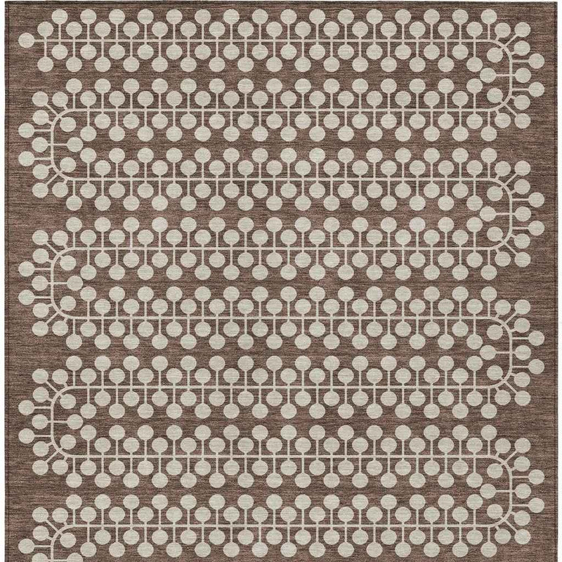 10' X 14' Brown And Ivory Geometric Washable Indoor Outdoor Area Rug