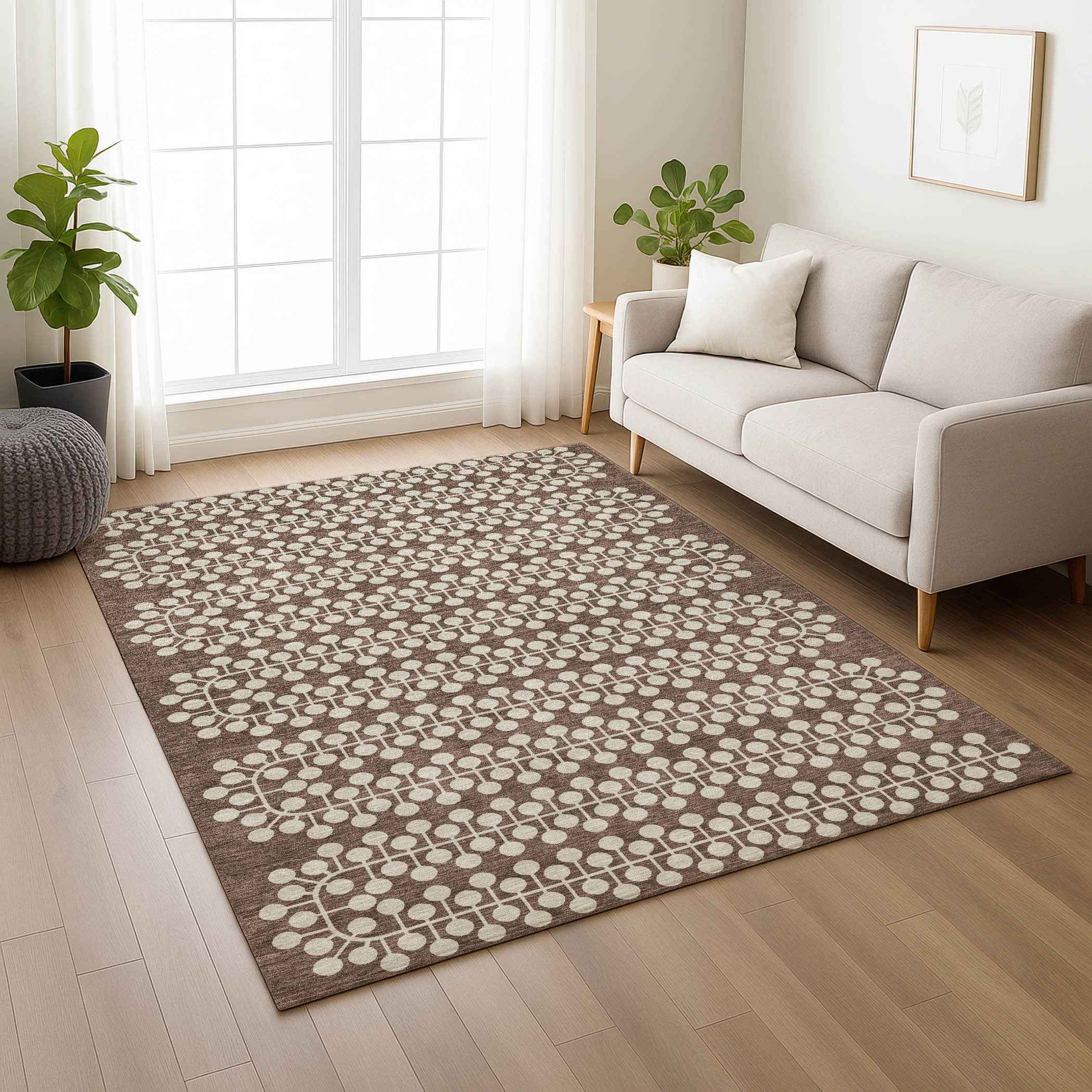 10' X 14' Brown And Ivory Geometric Washable Indoor Outdoor Area Rug