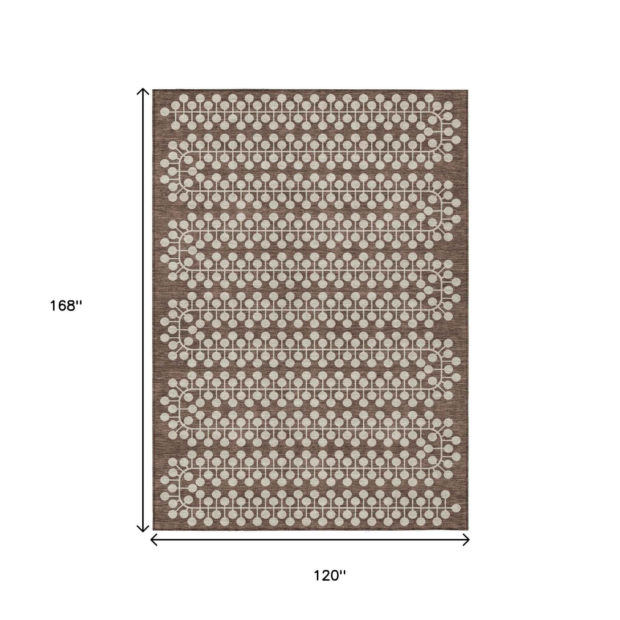 10' X 14' Brown And Ivory Geometric Washable Indoor Outdoor Area Rug