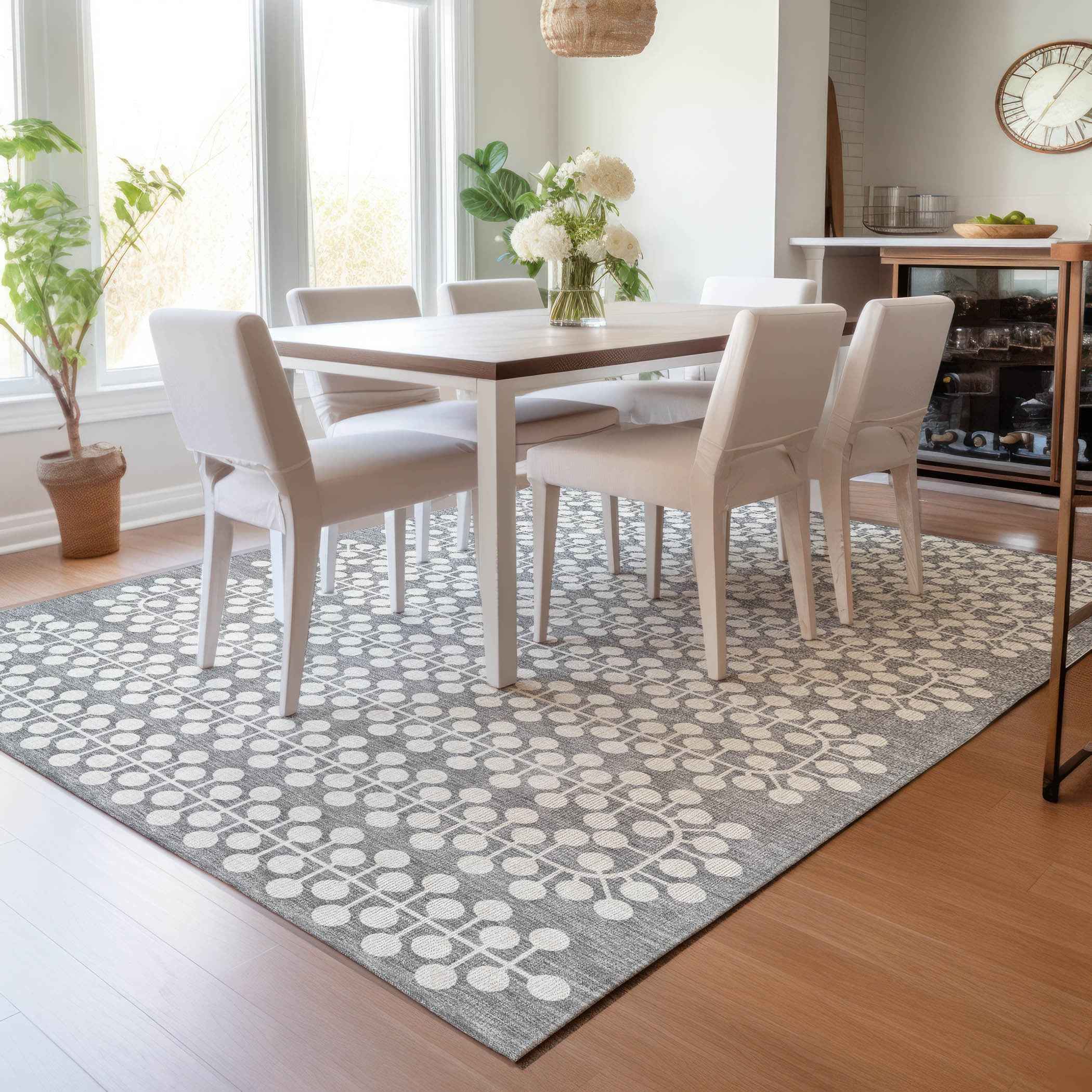 10' X 14' Gray And Ivory Geometric Washable Indoor Outdoor Area Rug