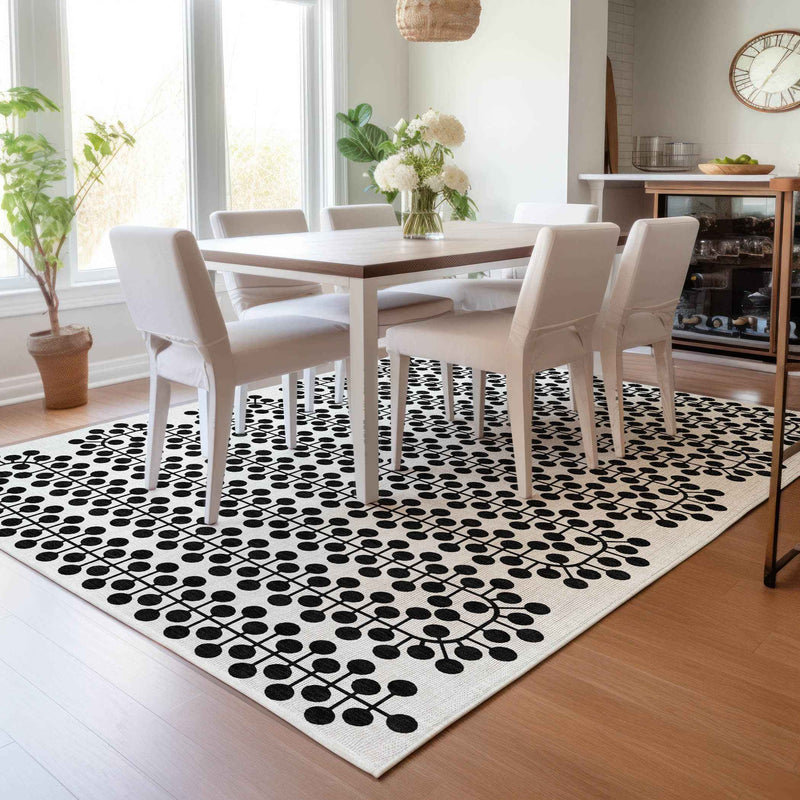 5' X 8' Ivory And Black Geometric Washable Indoor Outdoor Area Rug