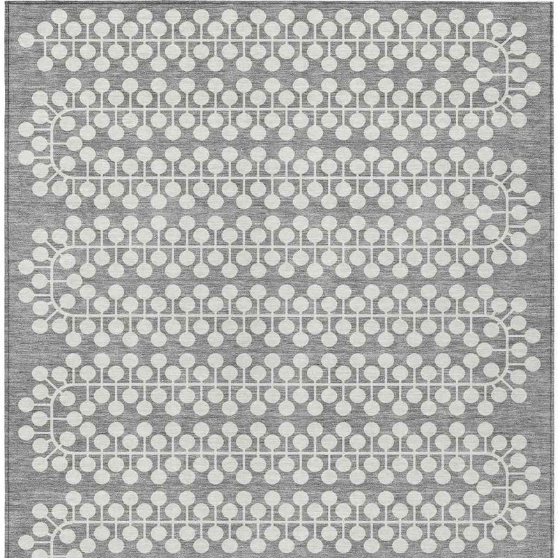 10' X 14' Gray And Ivory Geometric Washable Indoor Outdoor Area Rug