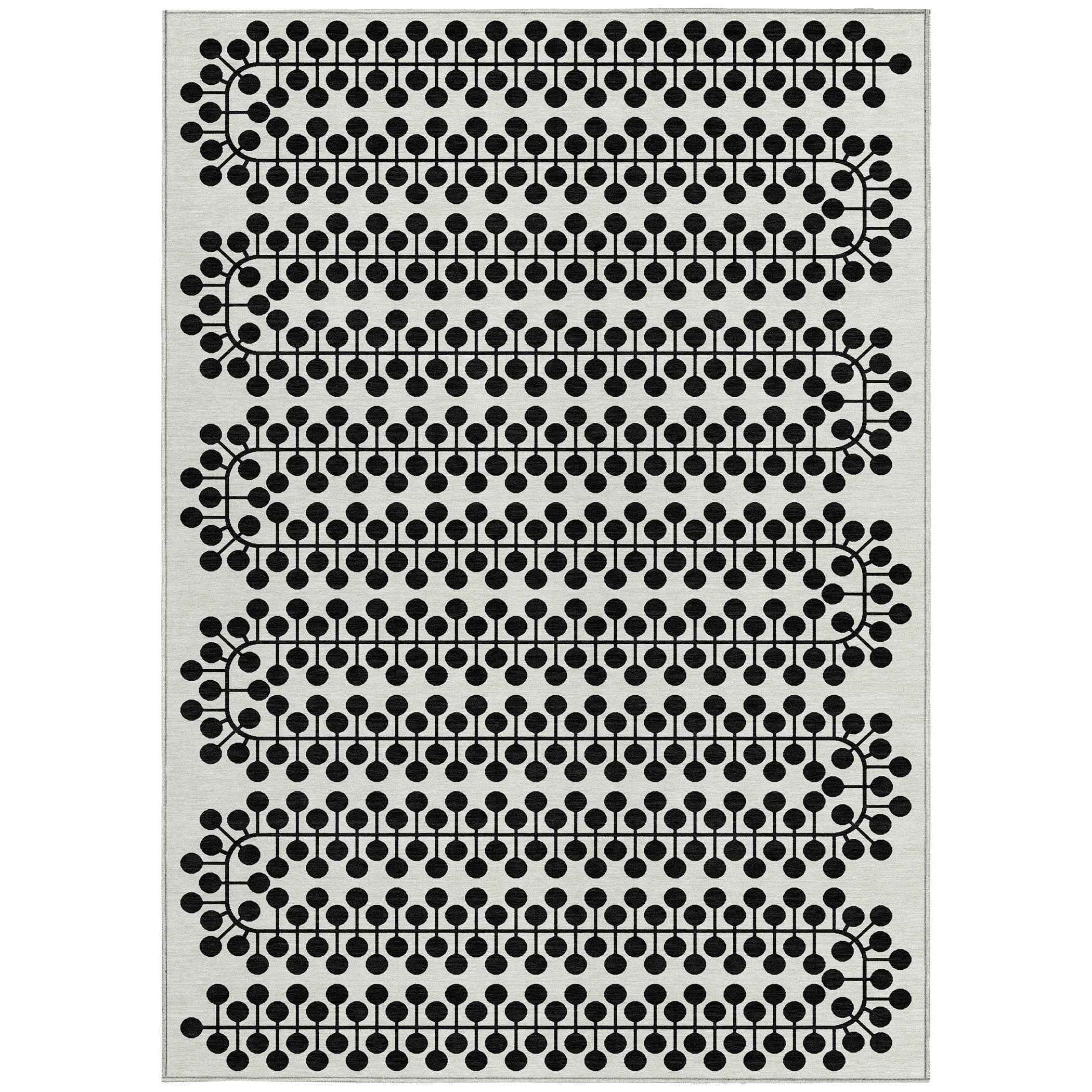 5' X 8' Ivory And Black Geometric Washable Indoor Outdoor Area Rug