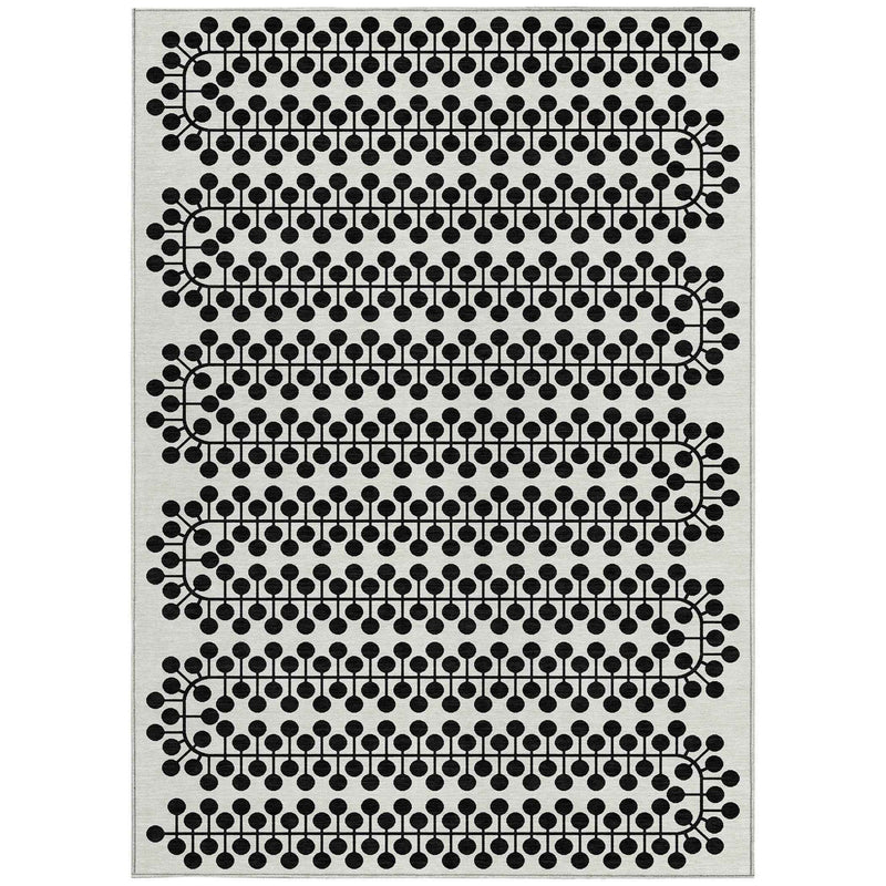 5' X 8' Ivory And Black Geometric Washable Indoor Outdoor Area Rug