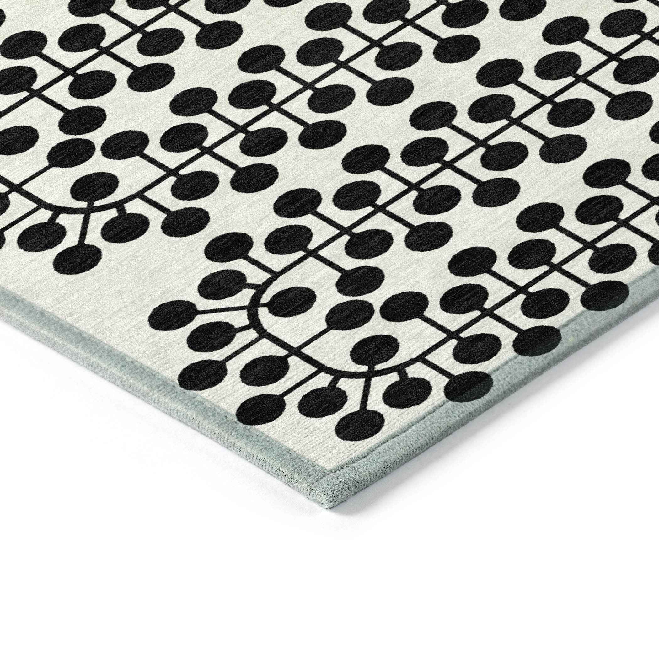 5' X 8' Ivory And Black Geometric Washable Indoor Outdoor Area Rug