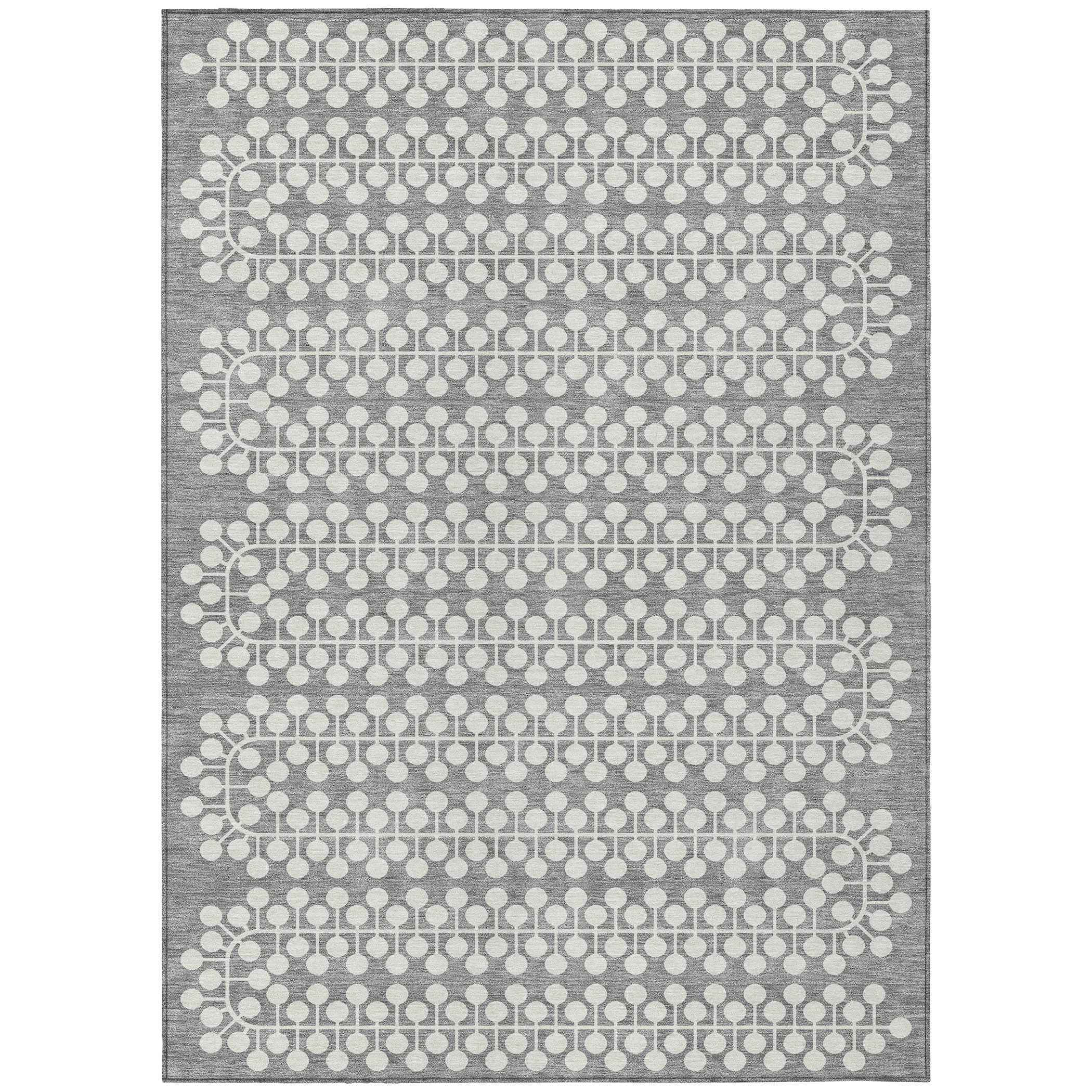 10' X 14' Gray And Ivory Geometric Washable Indoor Outdoor Area Rug