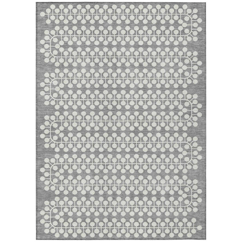 10' X 14' Gray And Ivory Geometric Washable Indoor Outdoor Area Rug