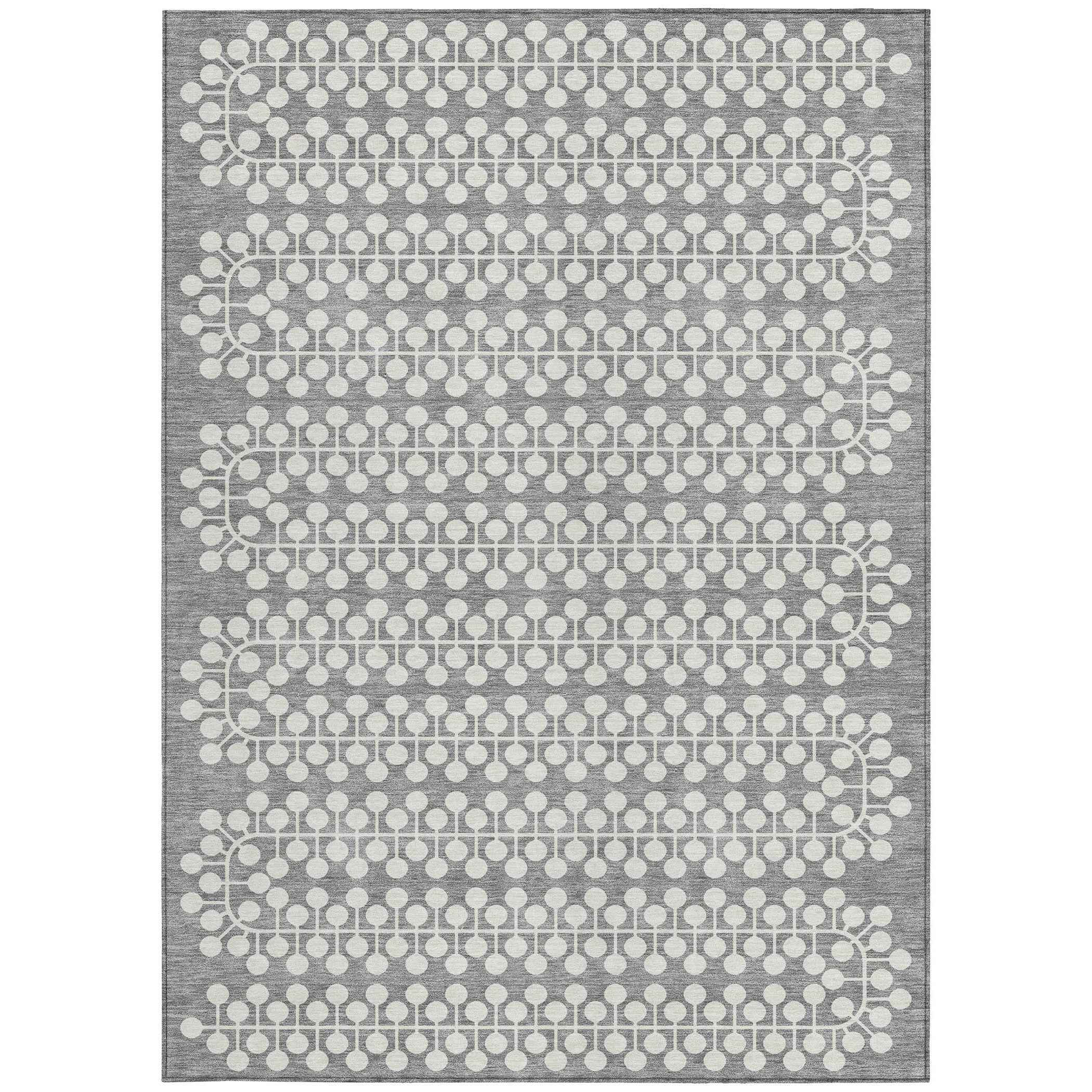 10' X 14' Gray And Ivory Geometric Washable Indoor Outdoor Area Rug