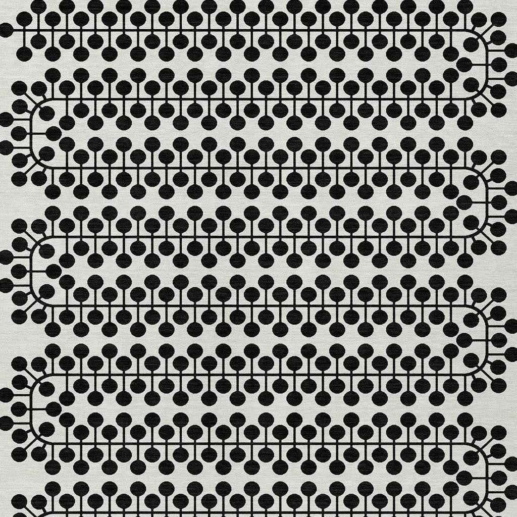 5' X 8' Ivory And Black Geometric Washable Indoor Outdoor Area Rug