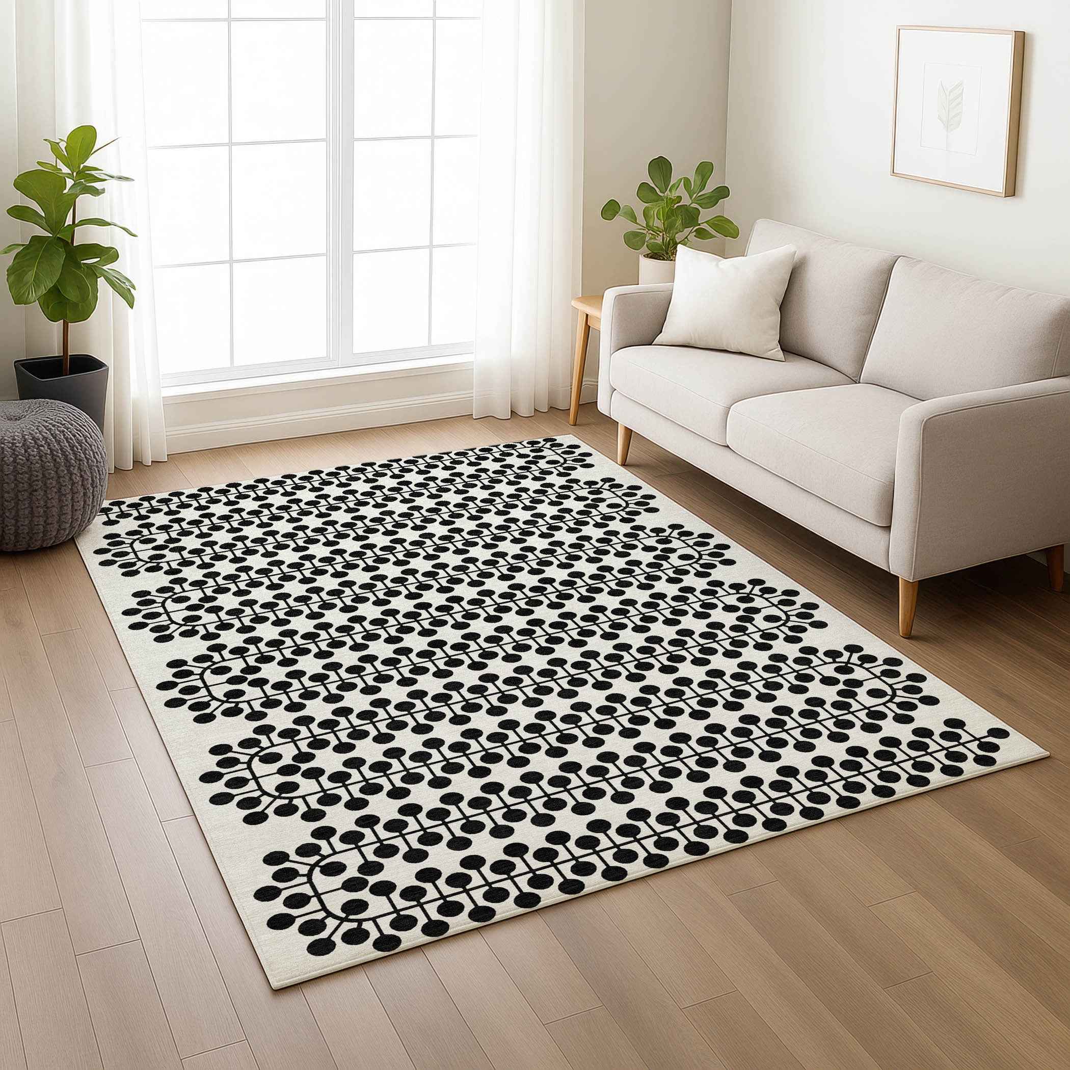 8' X 10' Ivory And Black Geometric Washable Indoor Outdoor Area Rug