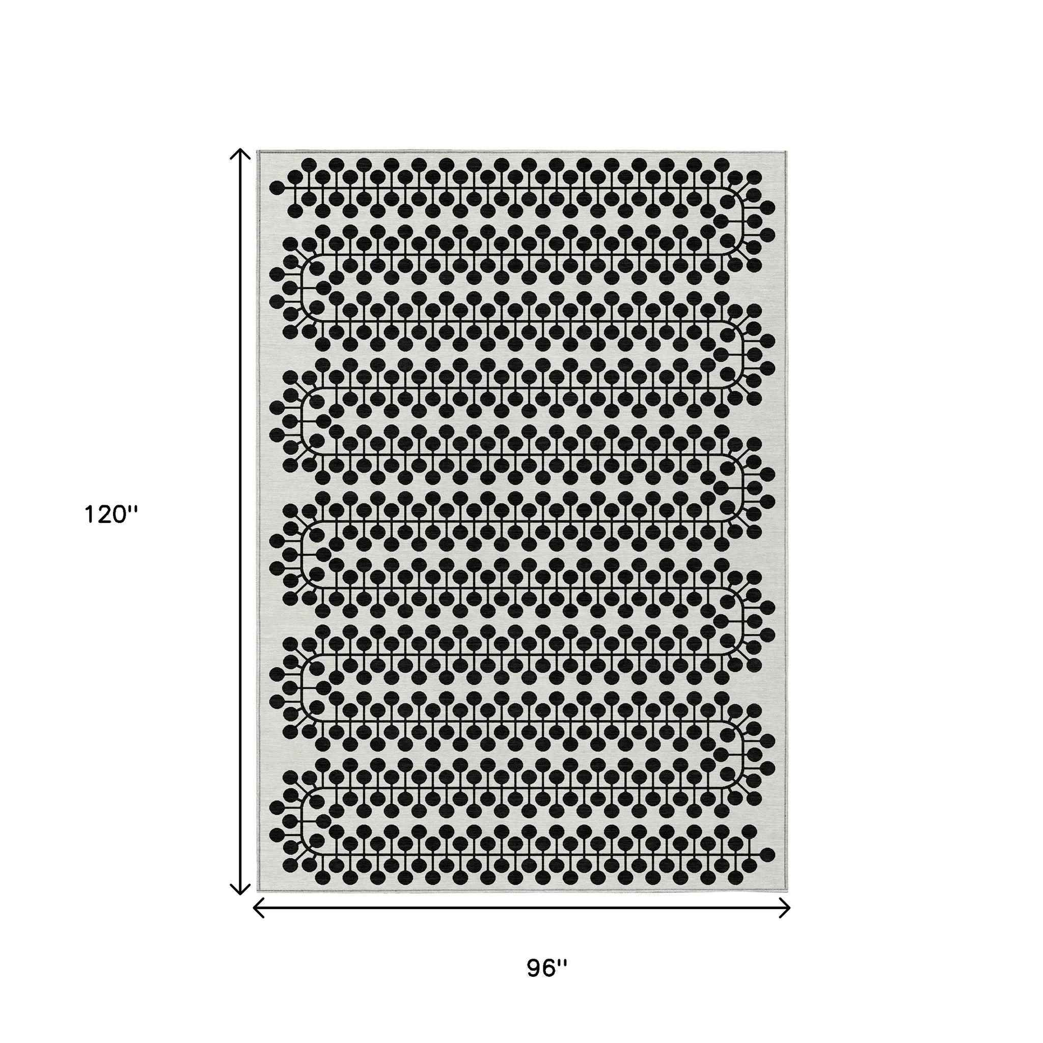 8' X 10' Ivory And Black Geometric Washable Indoor Outdoor Area Rug