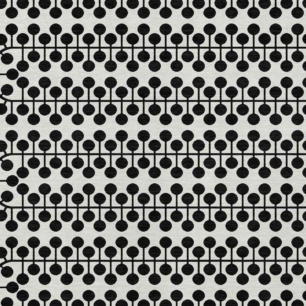 8' X 10' Ivory And Black Geometric Washable Indoor Outdoor Area Rug