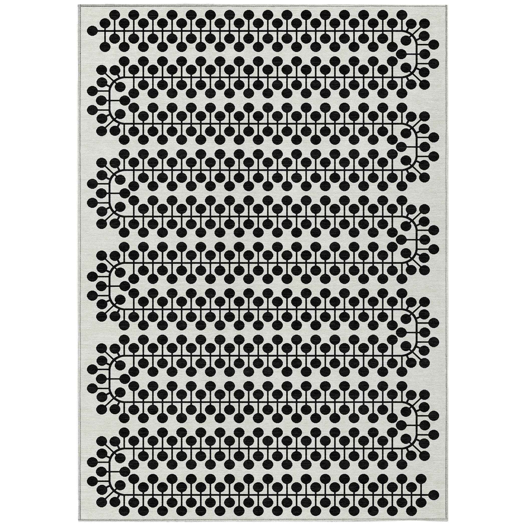 8' X 10' Ivory And Black Geometric Washable Indoor Outdoor Area Rug