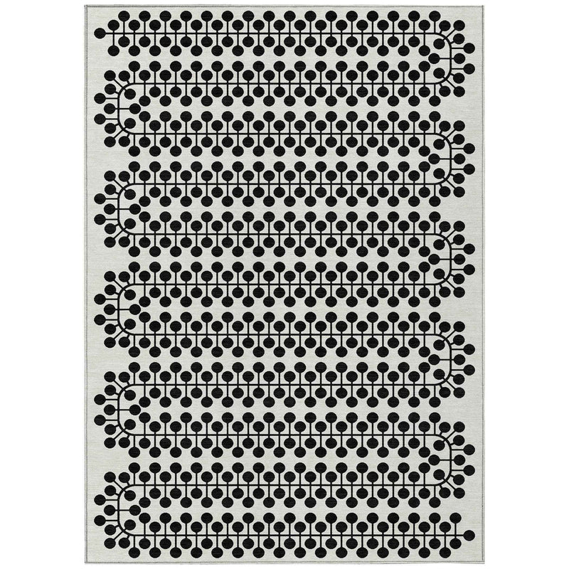 8' X 10' Ivory And Black Geometric Washable Indoor Outdoor Area Rug