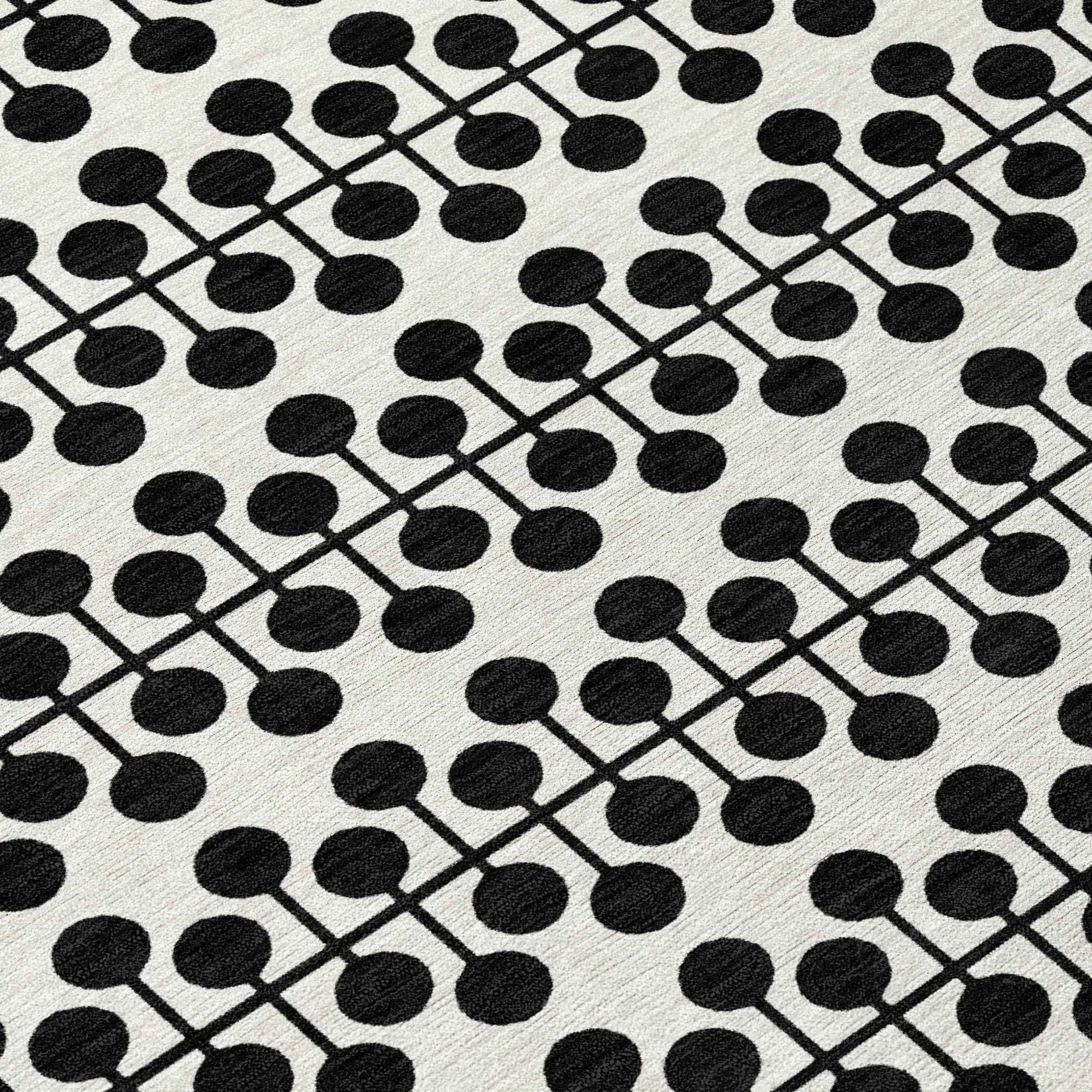 8' Ivory And Black Round Geometric Washable Indoor Outdoor Area Rug