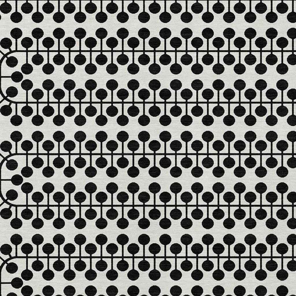 9' X 12' Ivory And Black Geometric Washable Indoor Outdoor Area Rug