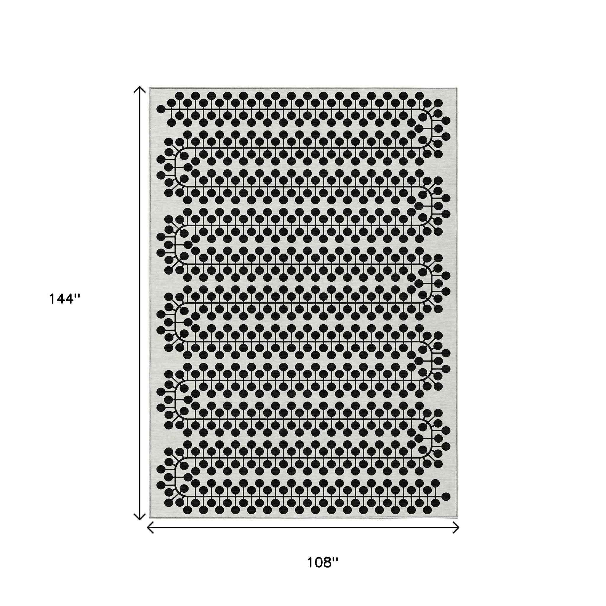 9' X 12' Ivory And Black Geometric Washable Indoor Outdoor Area Rug