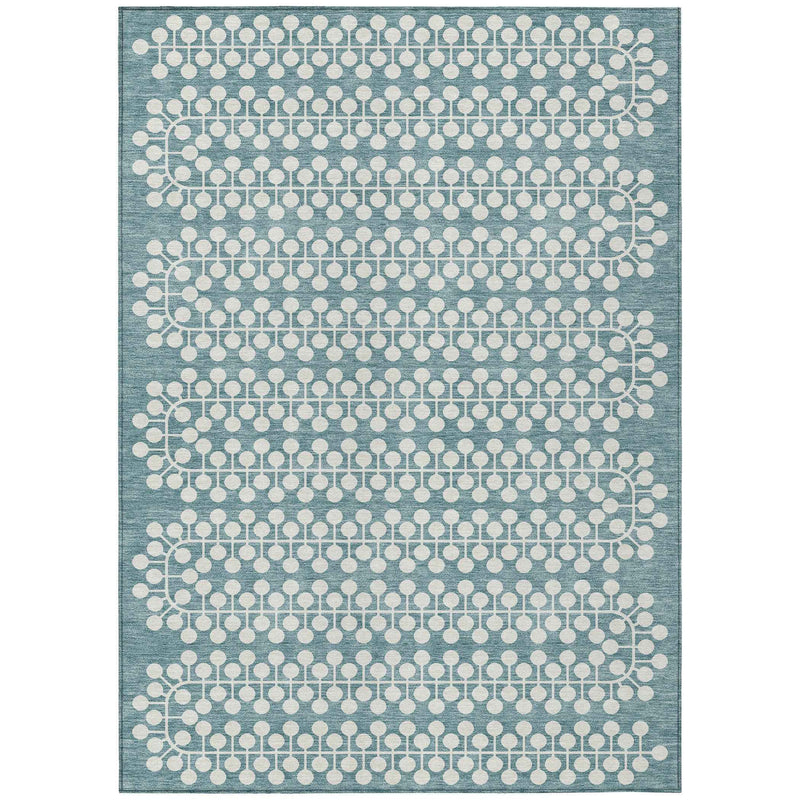 8' X 10' Teal Blue And Ivory Geometric Washable Indoor Outdoor Area Rug