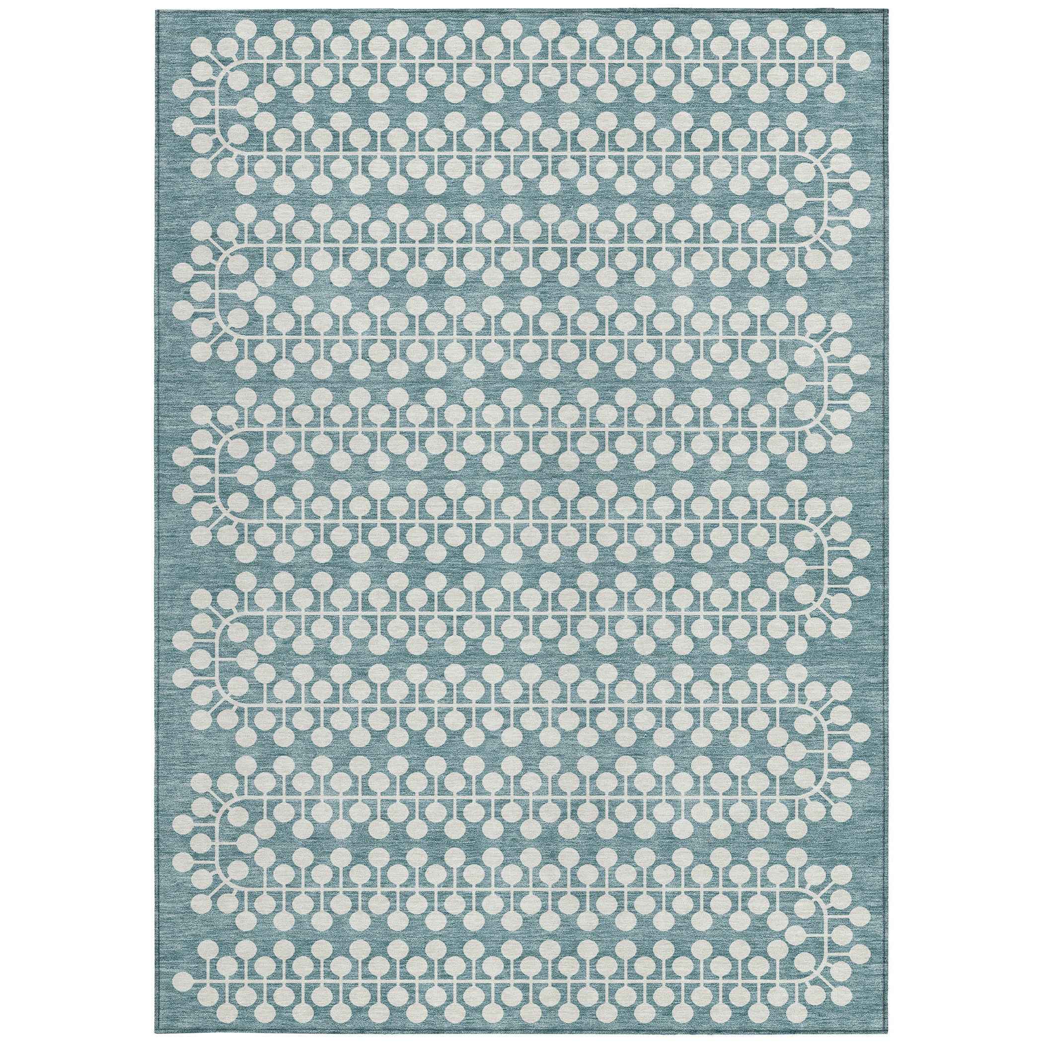 8' X 10' Teal Blue And Ivory Geometric Washable Indoor Outdoor Area Rug