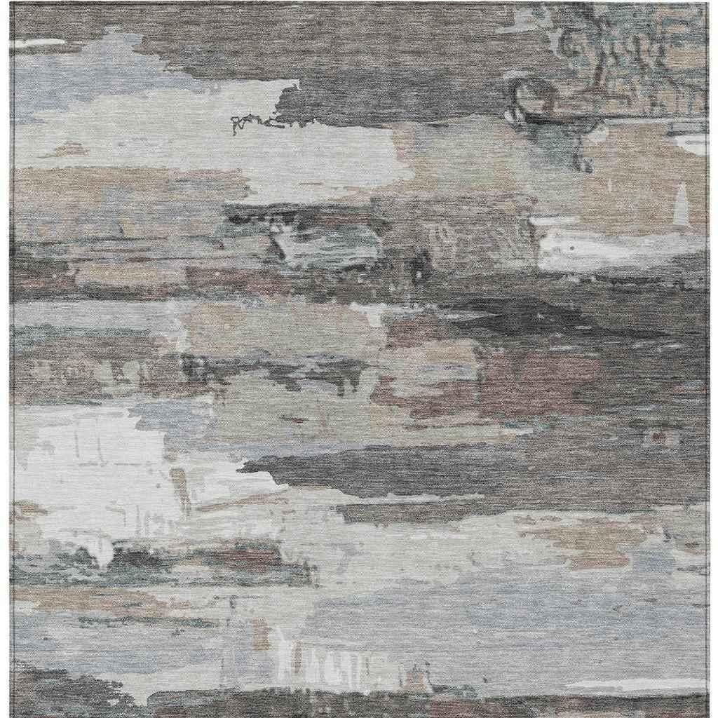 9' X 12' Taupe Gray And Silver Abstract Washable Indoor Outdoor Area Rug