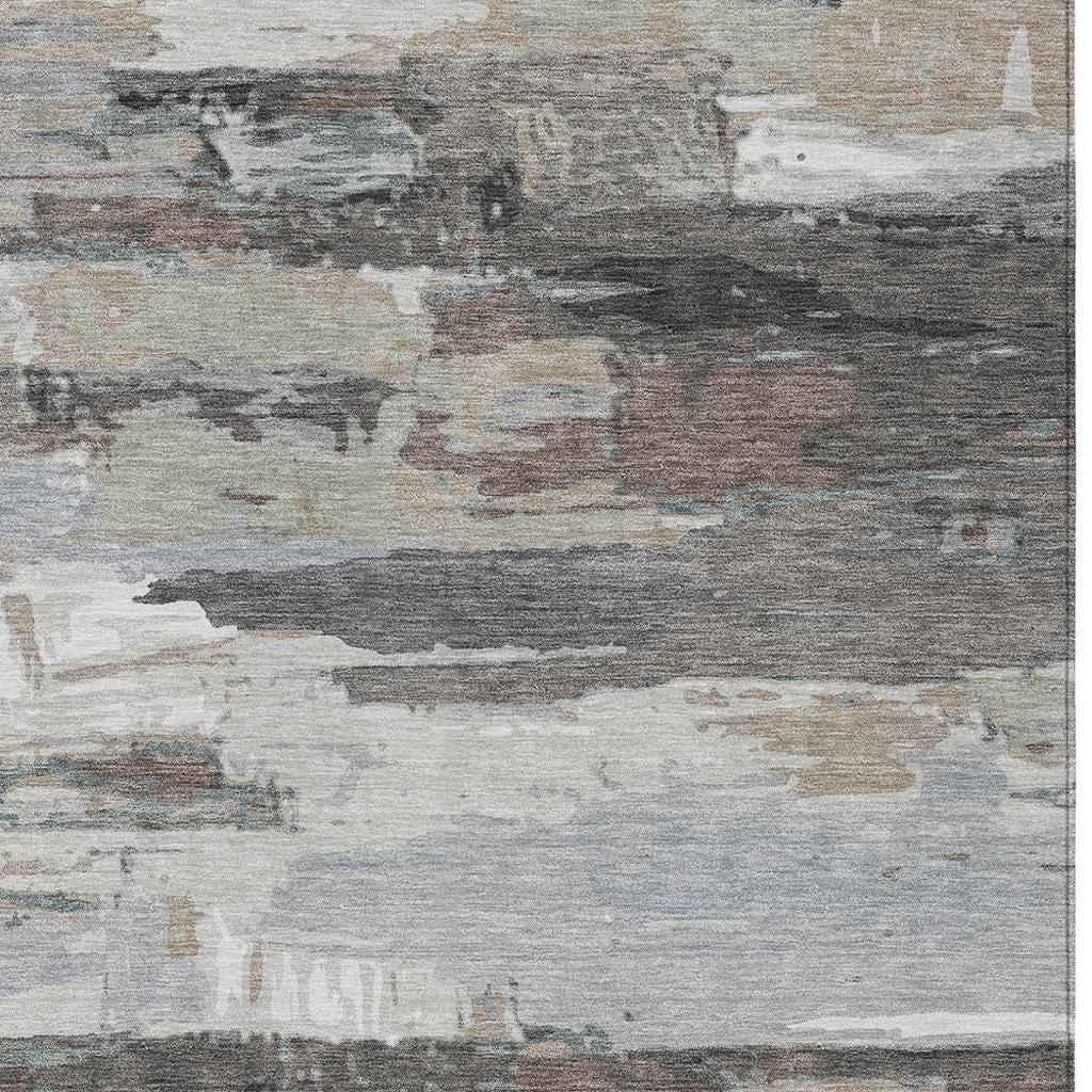 9' X 12' Taupe Gray And Silver Abstract Washable Indoor Outdoor Area Rug