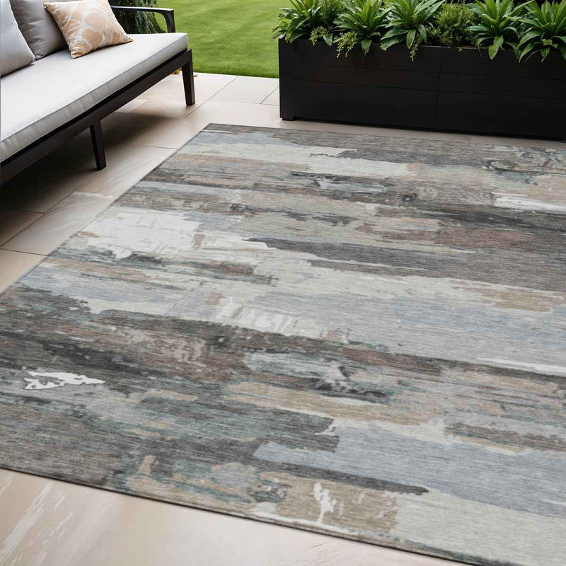 5' X 8' Taupe Gray And Silver Abstract Washable Indoor Outdoor Area Rug