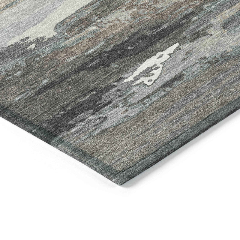 5' X 8' Taupe Gray And Silver Abstract Washable Indoor Outdoor Area Rug