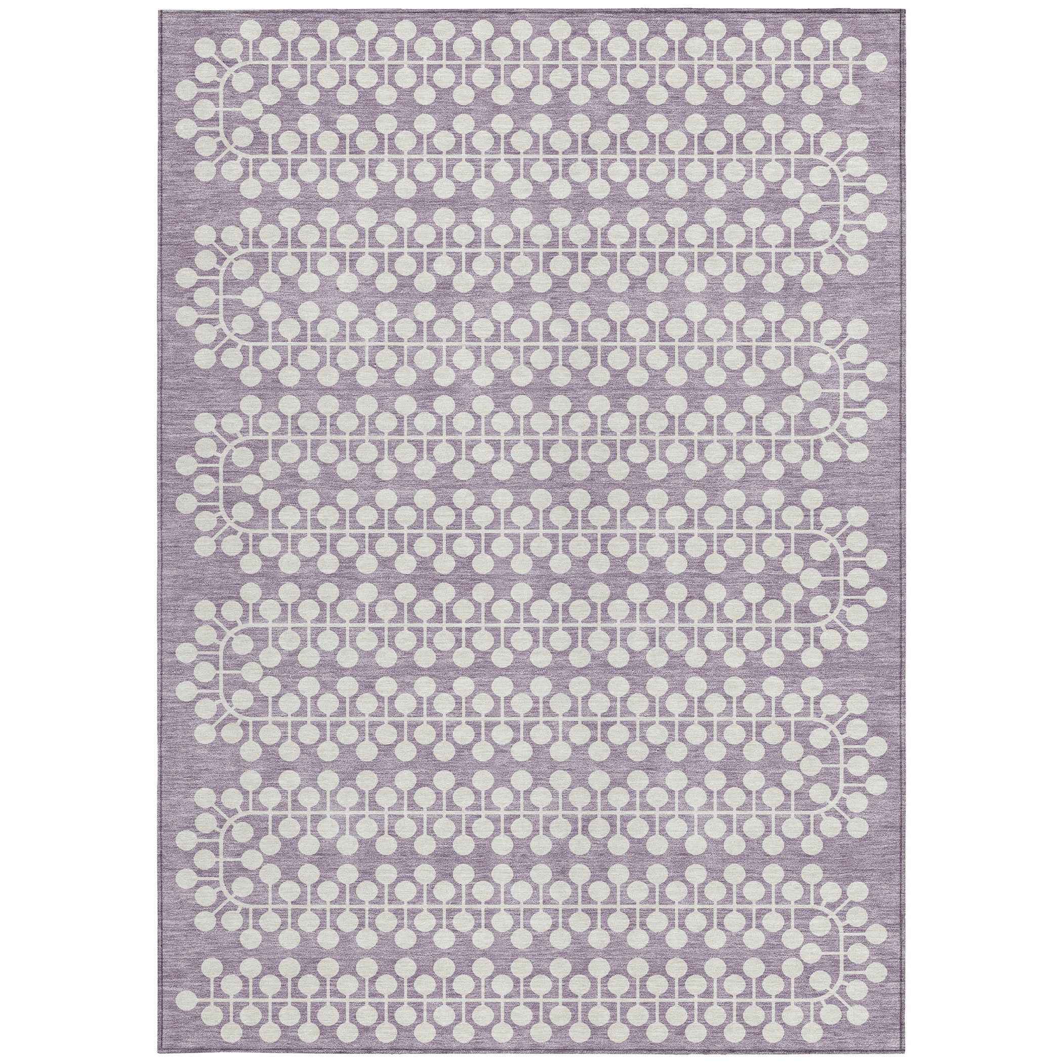 3' X 5' Lavender And Ivory Geometric Washable Indoor Outdoor Area Rug