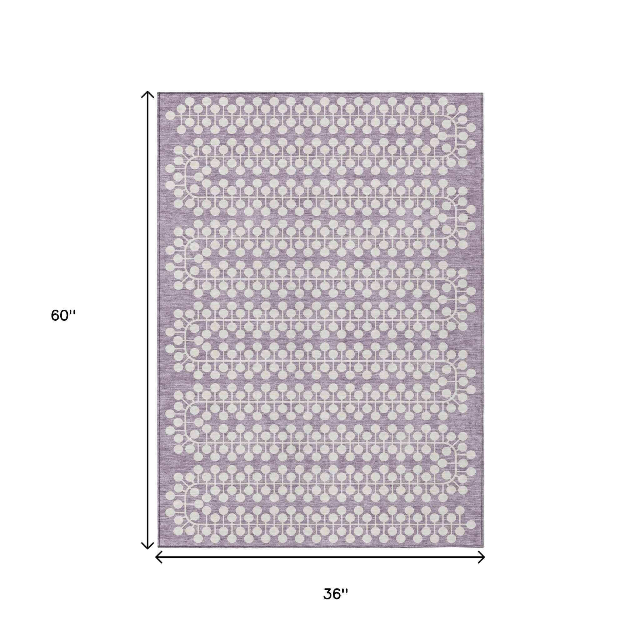 3' X 5' Lavender And Ivory Geometric Washable Indoor Outdoor Area Rug
