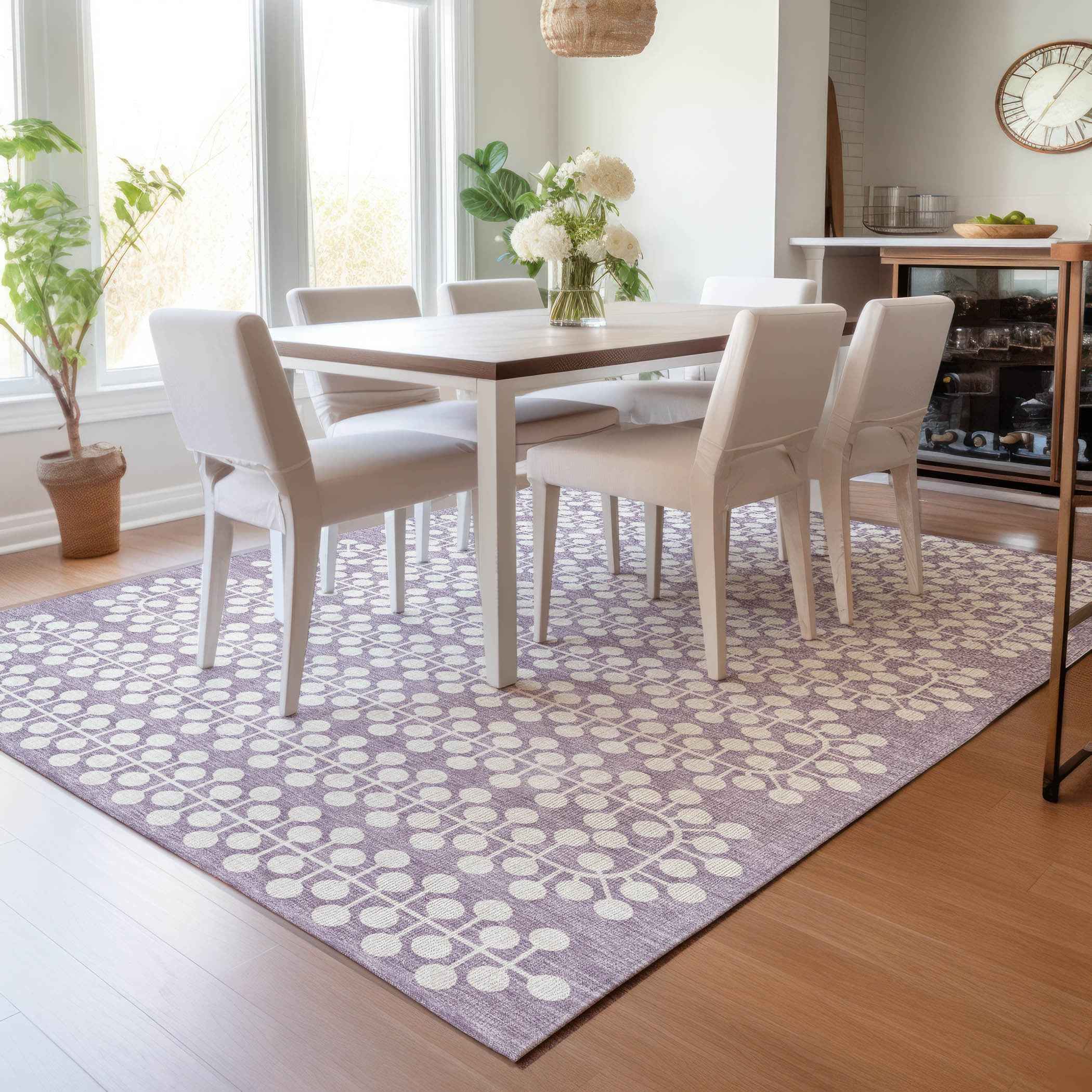 3' X 5' Lavender And Ivory Geometric Washable Indoor Outdoor Area Rug