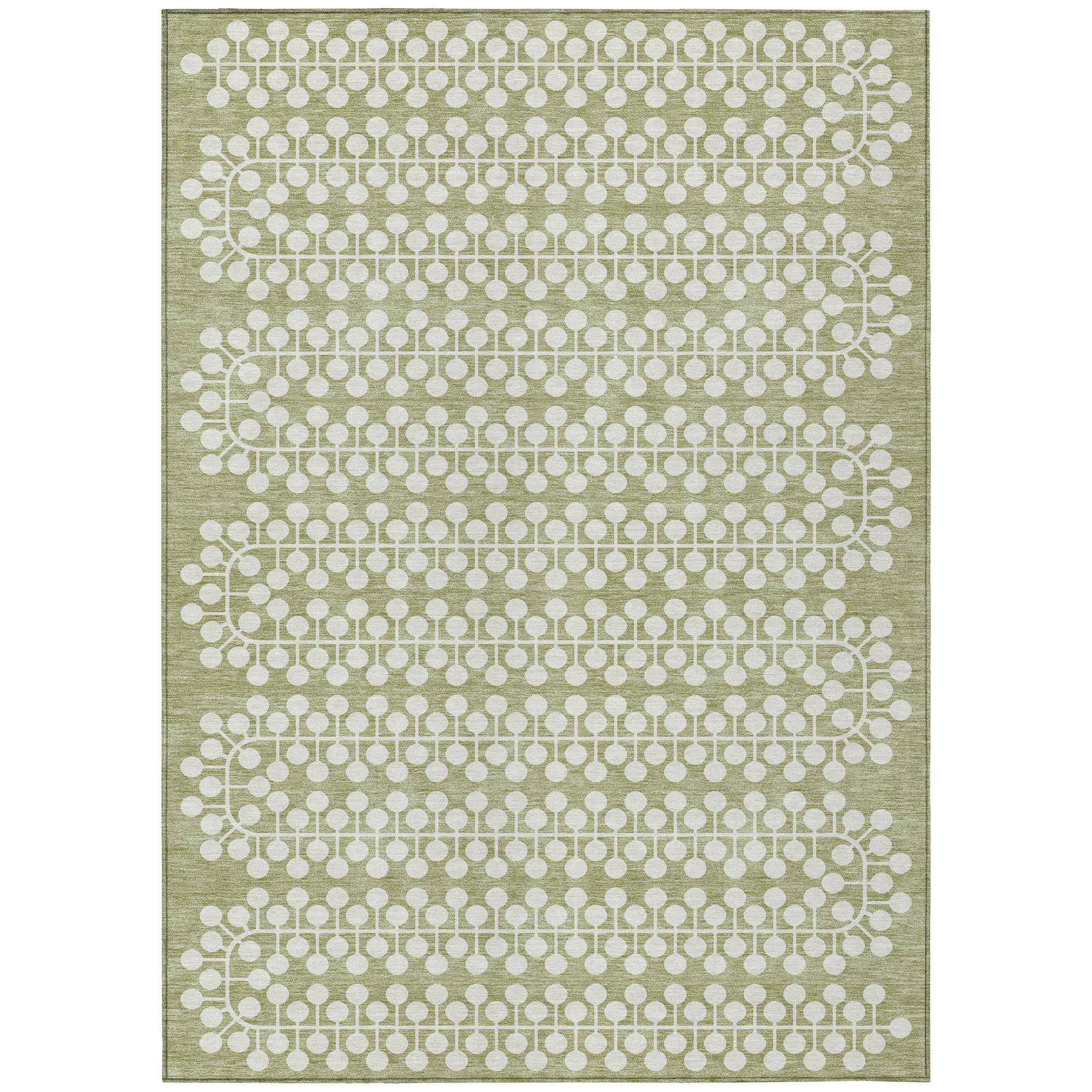 3' X 5' Artichoke Green And Ivory Geometric Washable Indoor Outdoor Area Rug