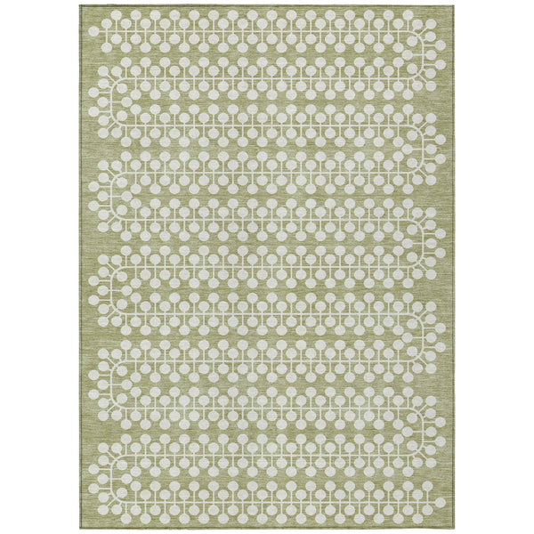3' X 5' Artichoke Green And Ivory Geometric Washable Indoor Outdoor Area Rug