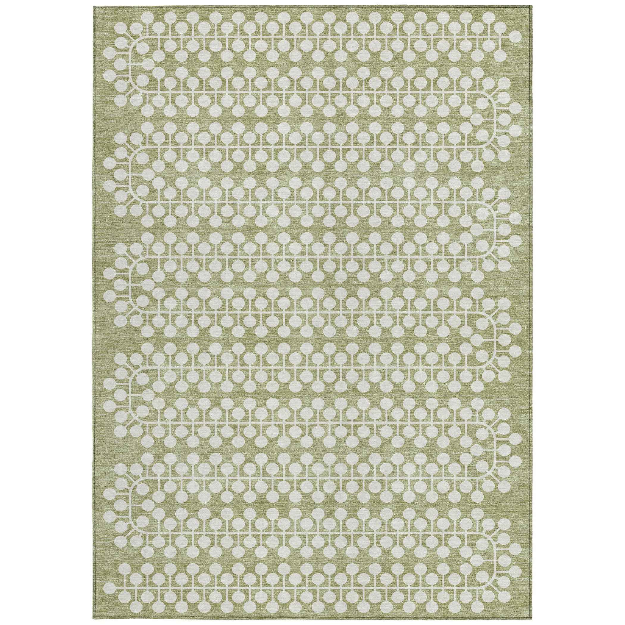 3' X 5' Artichoke Green And Ivory Geometric Washable Indoor Outdoor Area Rug