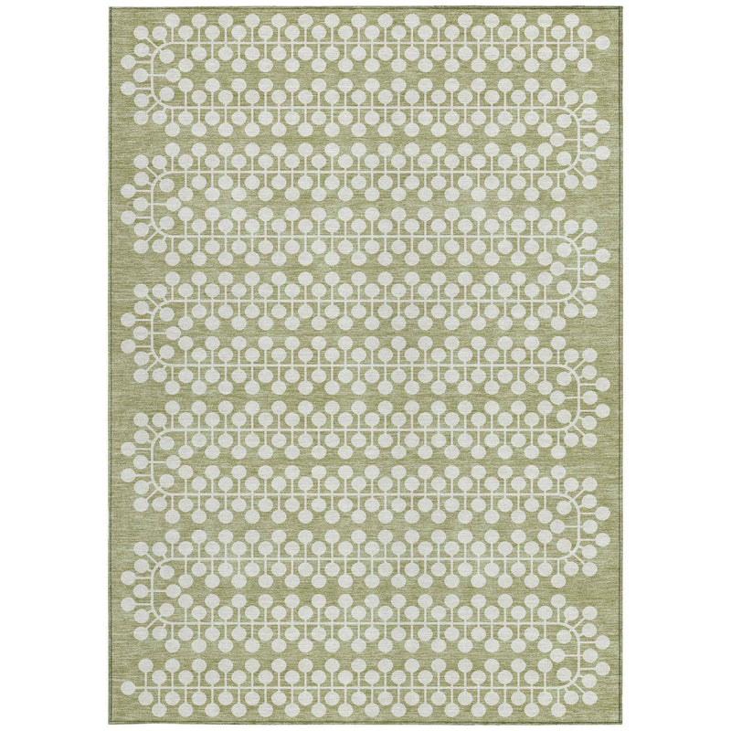 3' X 5' Artichoke Green And Ivory Geometric Washable Indoor Outdoor Area Rug