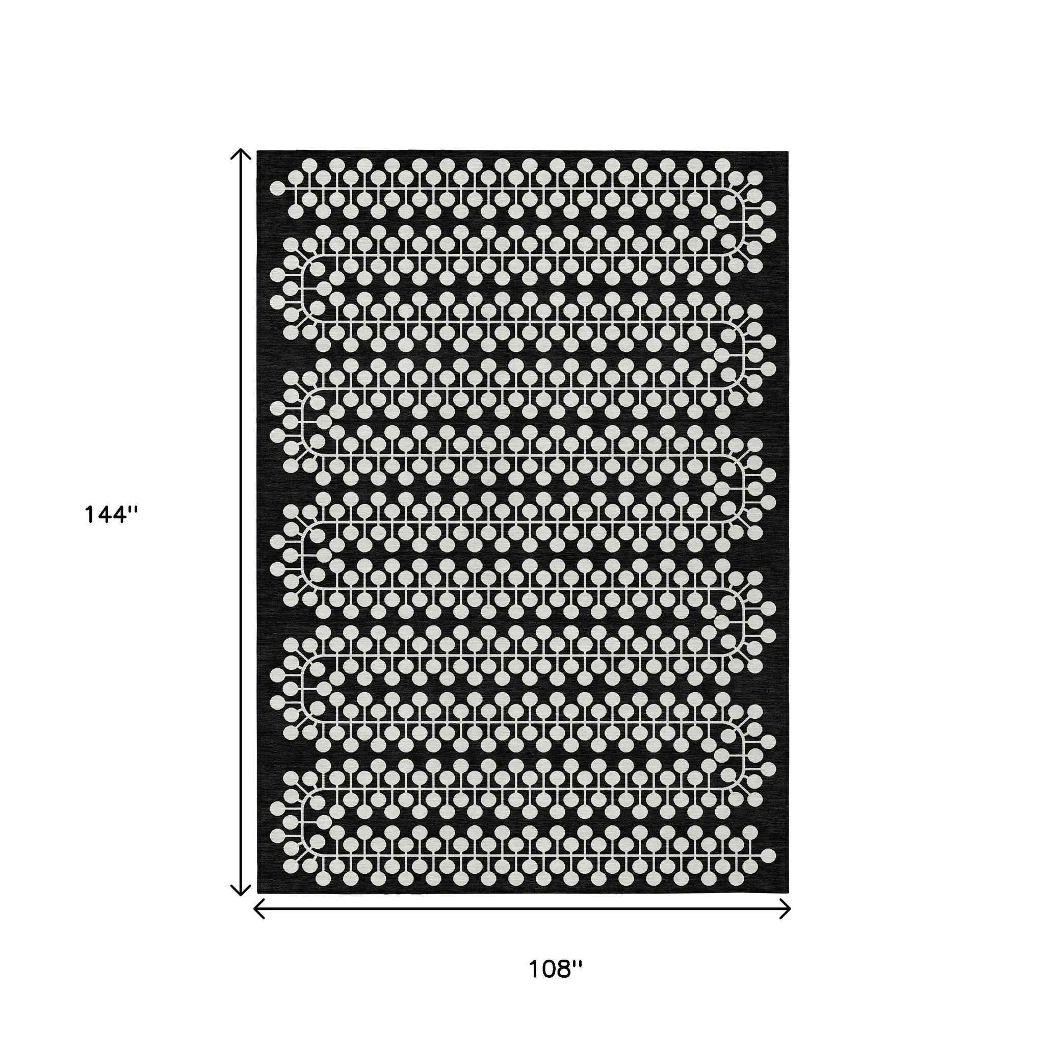 9' X 12' Black And Ivory Geometric Washable Indoor Outdoor Area Rug