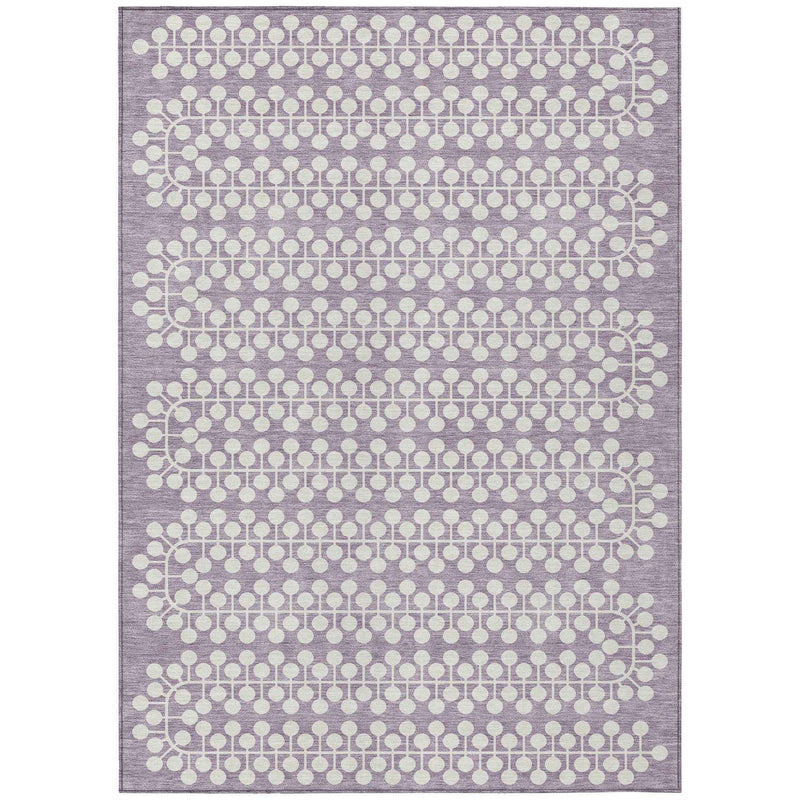 9' X 12' Lavender And Ivory Geometric Washable Indoor Outdoor Area Rug