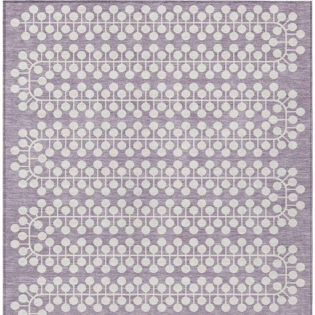 9' X 12' Lavender And Ivory Geometric Washable Indoor Outdoor Area Rug