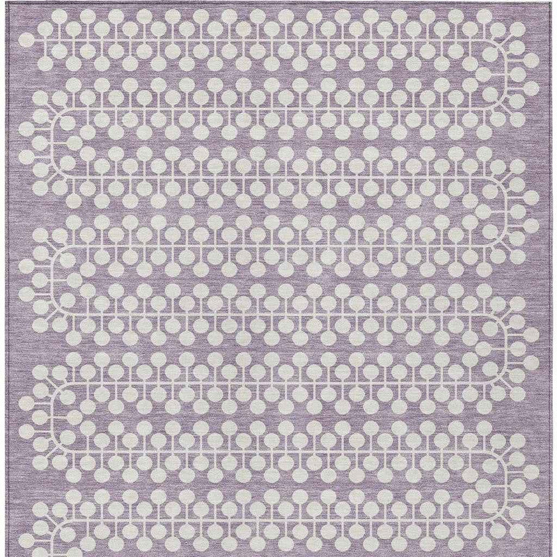 9' X 12' Lavender And Ivory Geometric Washable Indoor Outdoor Area Rug