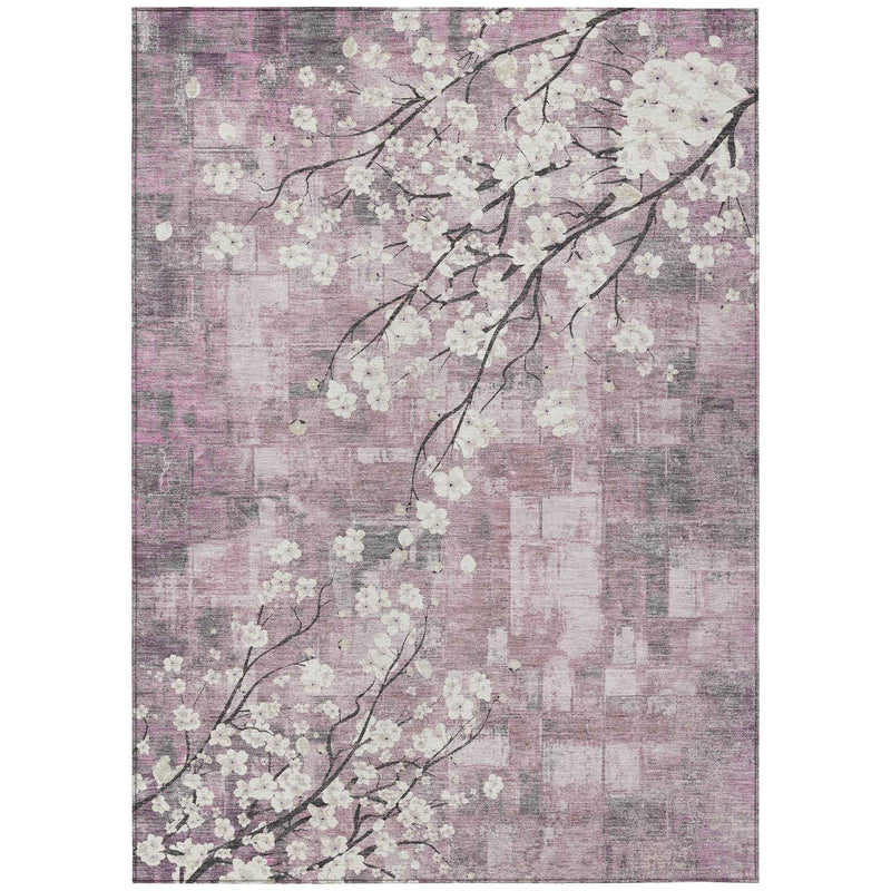 3' X 5' Blush Ivory And Gray Floral Washable Indoor Outdoor Area Rug