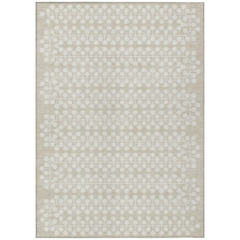 10' X 14' Beige And Ivory Geometric Washable Indoor Outdoor Area Rug