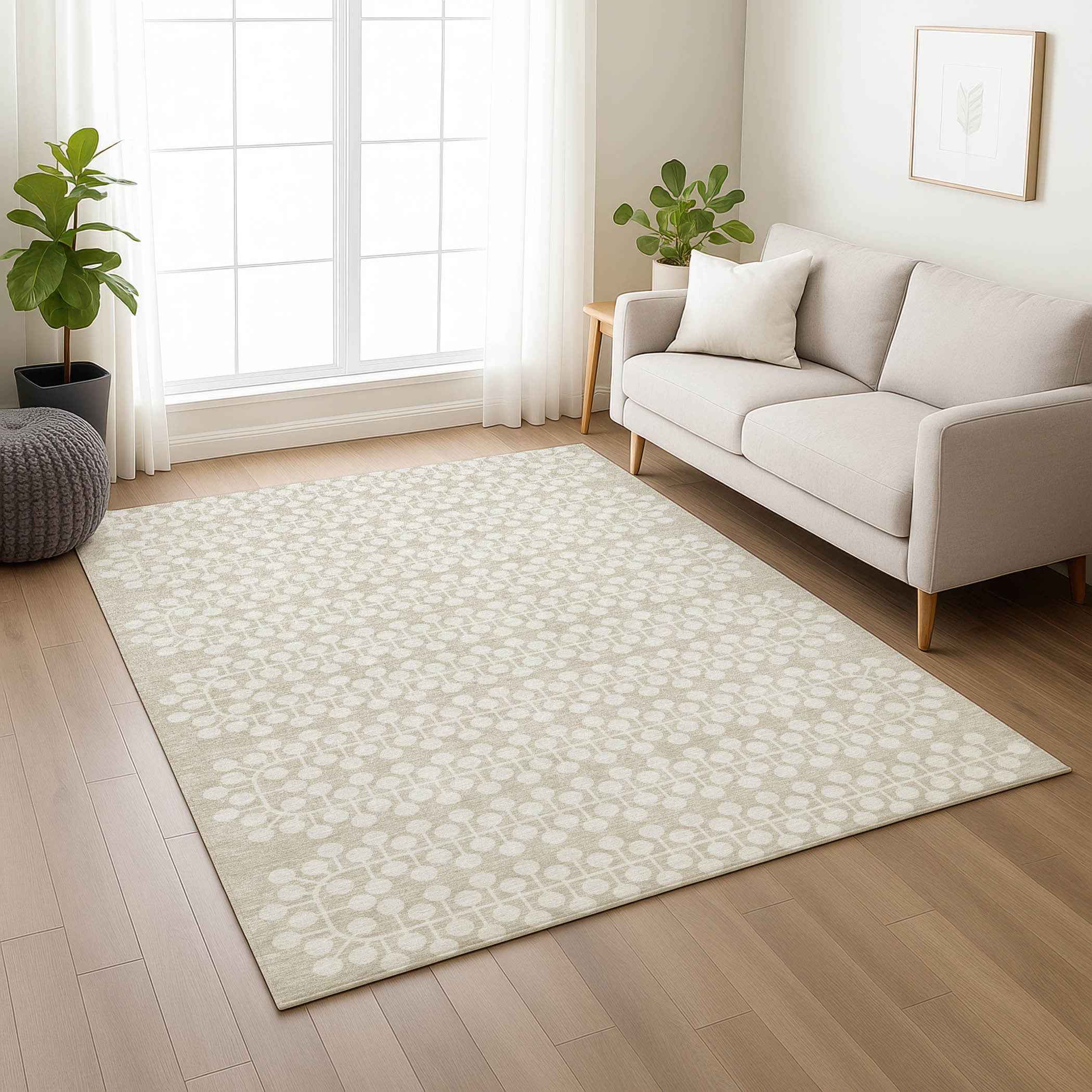 10' X 14' Beige And Ivory Geometric Washable Indoor Outdoor Area Rug